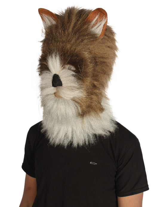 ハロウィンパーティ プレミアムメンズ H-5547 ホワイト&ブラウン ストレート ファーキャット コスプレウィッグ 合成繊維の髪