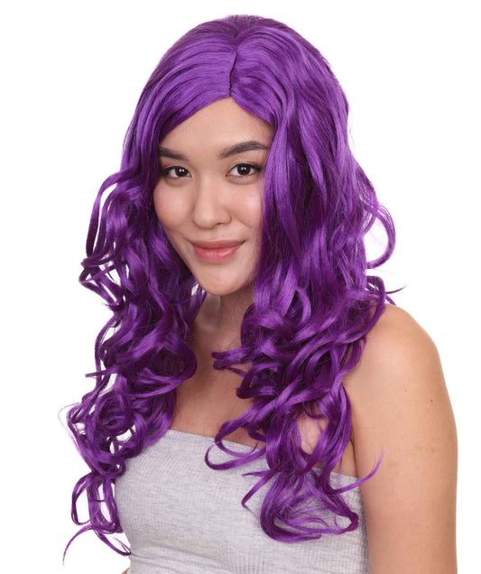 ハロウィンパーティープレミアムレディース H-2578 ロングカーリーパープルウィッグ 女性の美しさを受け入れる