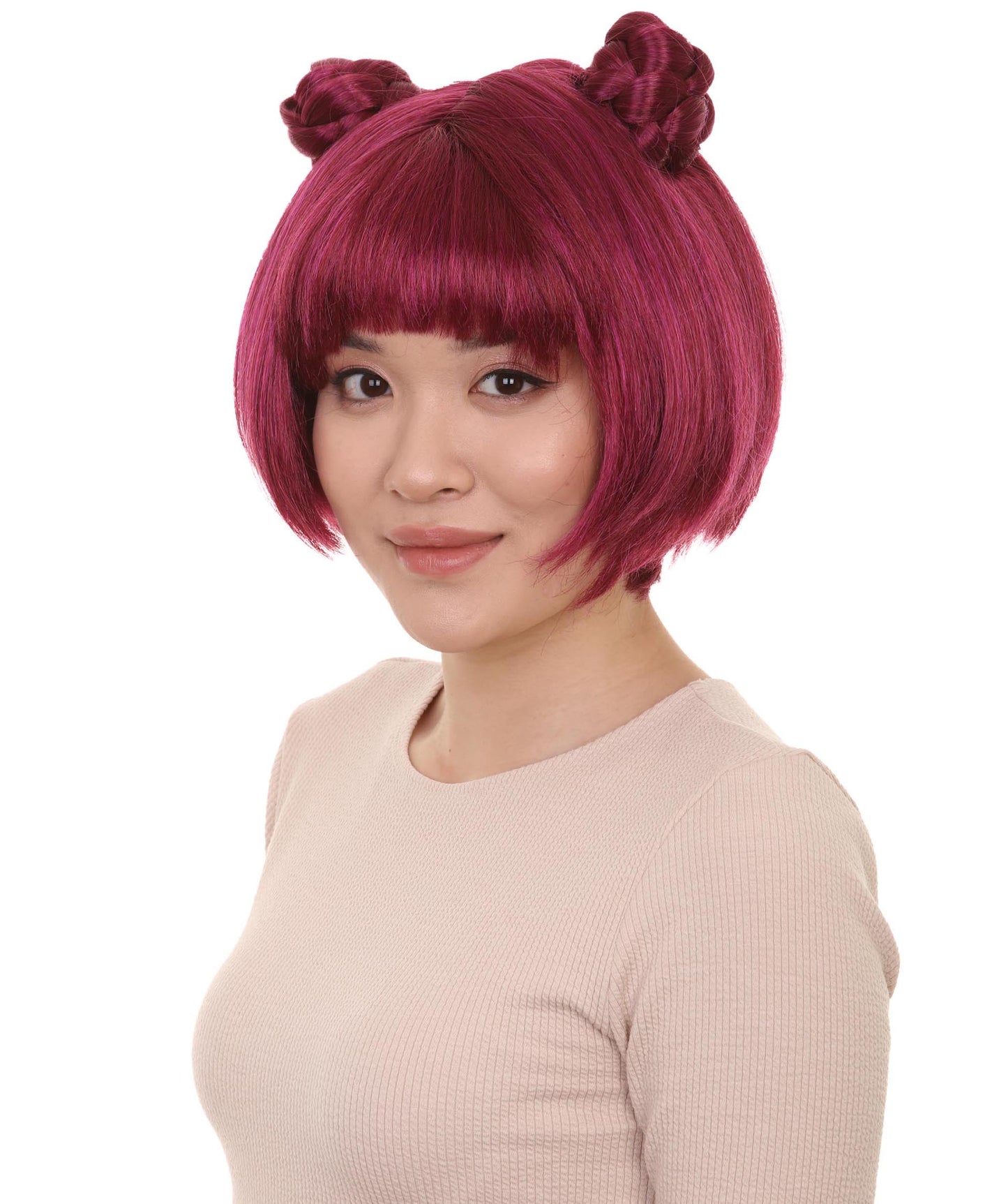 女性用アニメバンズウィッグ H-4620 ダークパープルバンズ コスプレパーティーウィッグ プレミアム通気性キャップレスキャップ
