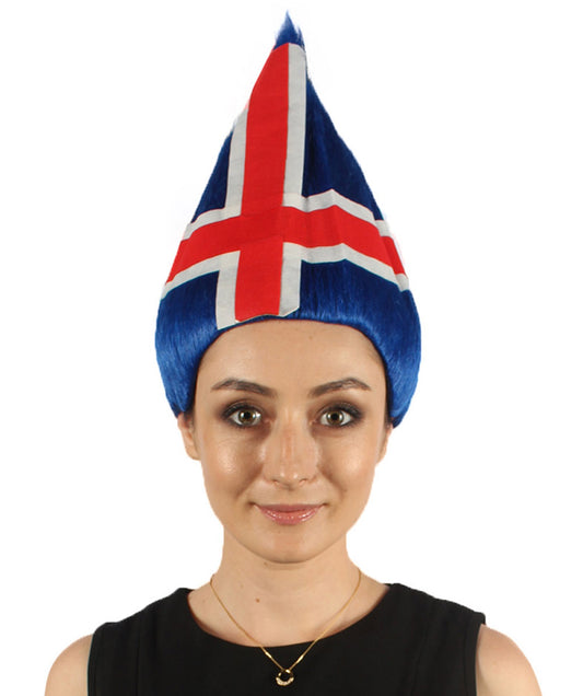 女性用コスプレウィッグ アイスランド国旗 スポーツトロールスタイル H-3997 国の誇り プレミアム通気性キャップレスキャップ