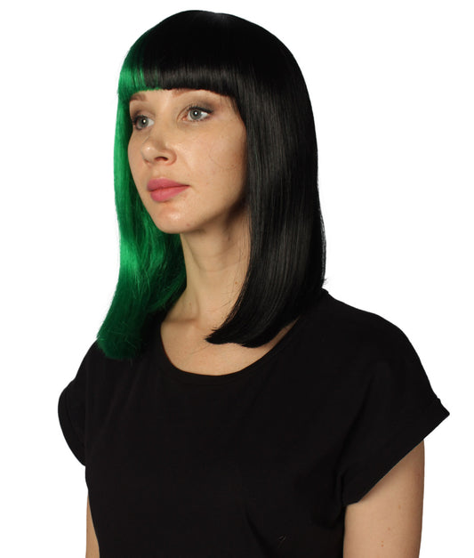 ハロウィンパーティープレミアムレディース H-4092 二色調グリーン&ブラックミディアムボブウィッグコレクション