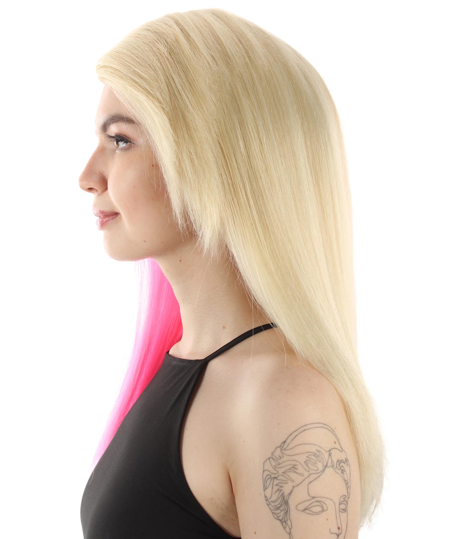女性用ロングストレートサイドパートコスプレウィッグ ブロンドピンク H-5220_22 ファンシースタイル プレミアムハロウィンパーティーウィッグコレクション