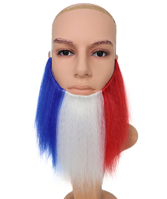 Wigs2you MU-003 フランス国旗のトリコロールひげ | 9.5インチ ブルー ホワイト レッド ひげ | フランスのイベントやコスプレに最適な合成コスチュームひげ