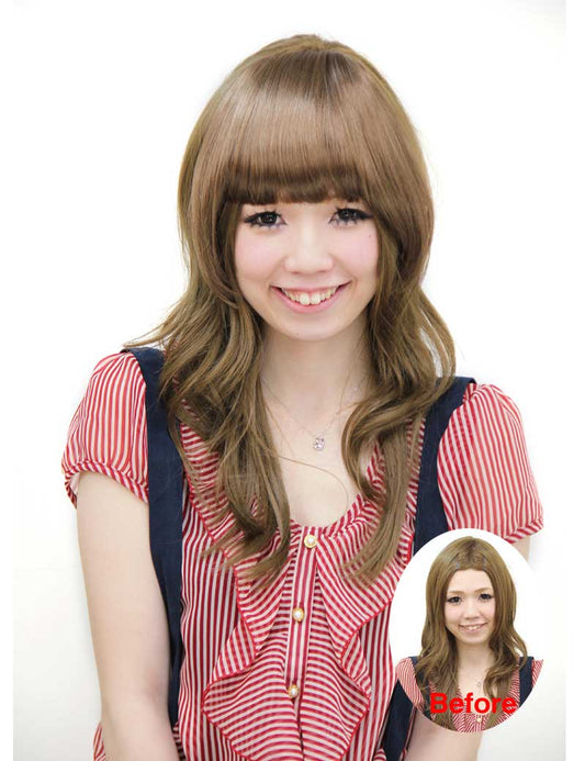 前髪ウィッグ W-8104!横髪ありのパッツンスタイル。重めのスタイルで小顔効果抜群!