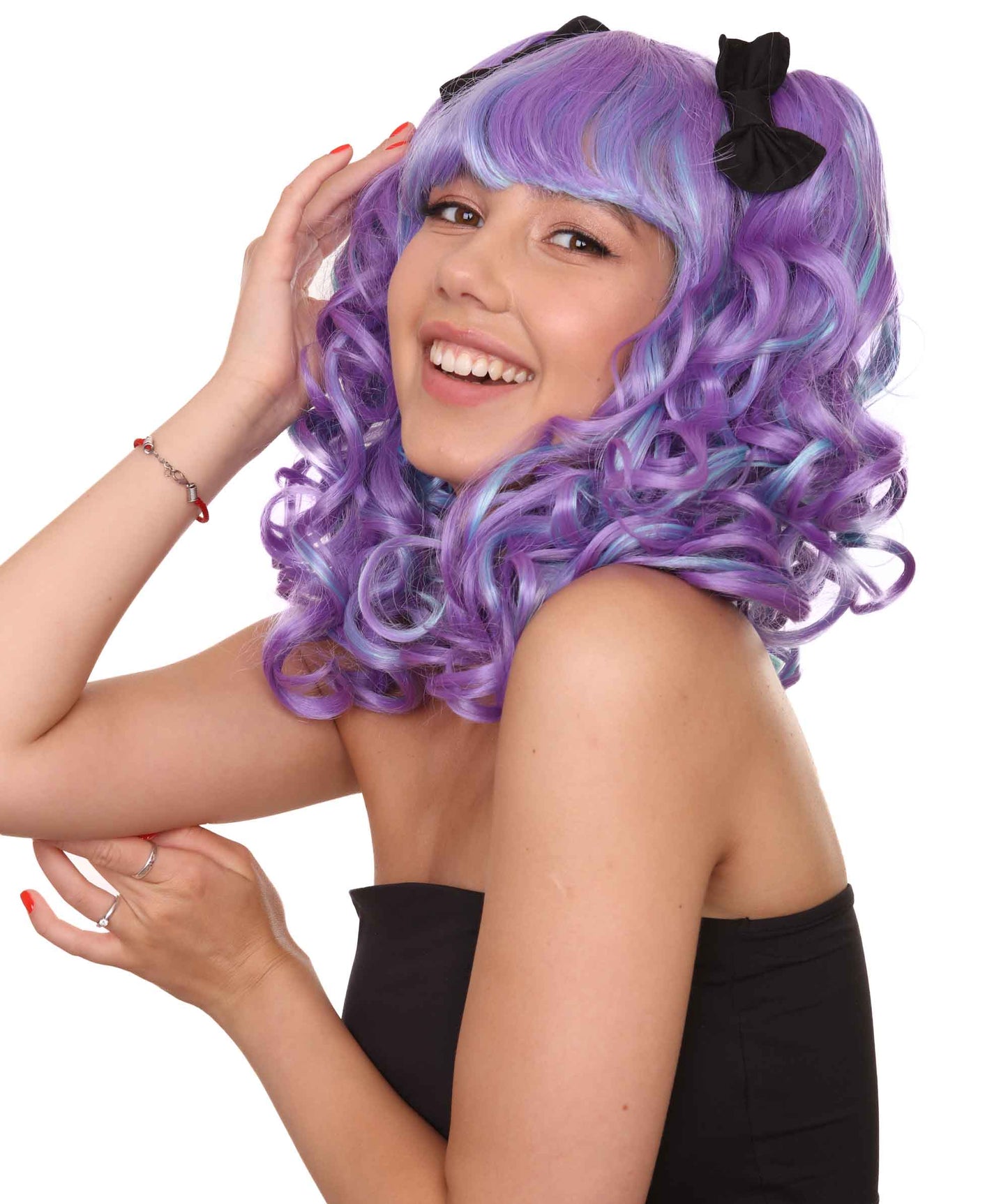 ロリータ ロングウェービーポニーテール コスプレウィッグ H-3577 ファンシーパーティーイベント用 ハロウィンウィッグ プレミアム 通気性の良い キャップレスキャップ