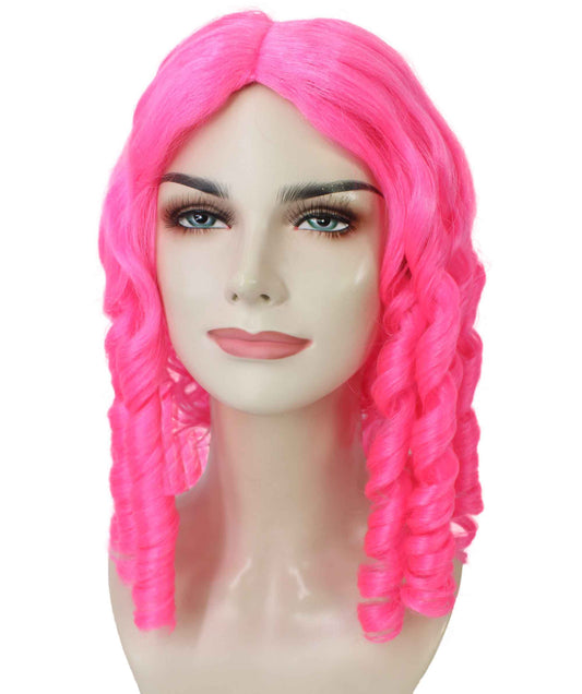女性用14インチショルダーレングスウィーブカーリーゴルディロックスウィッグ ダークピンク H-5377_1 ソフト合成繊維ヘア ハロウィンパーティーウィッグコレクション