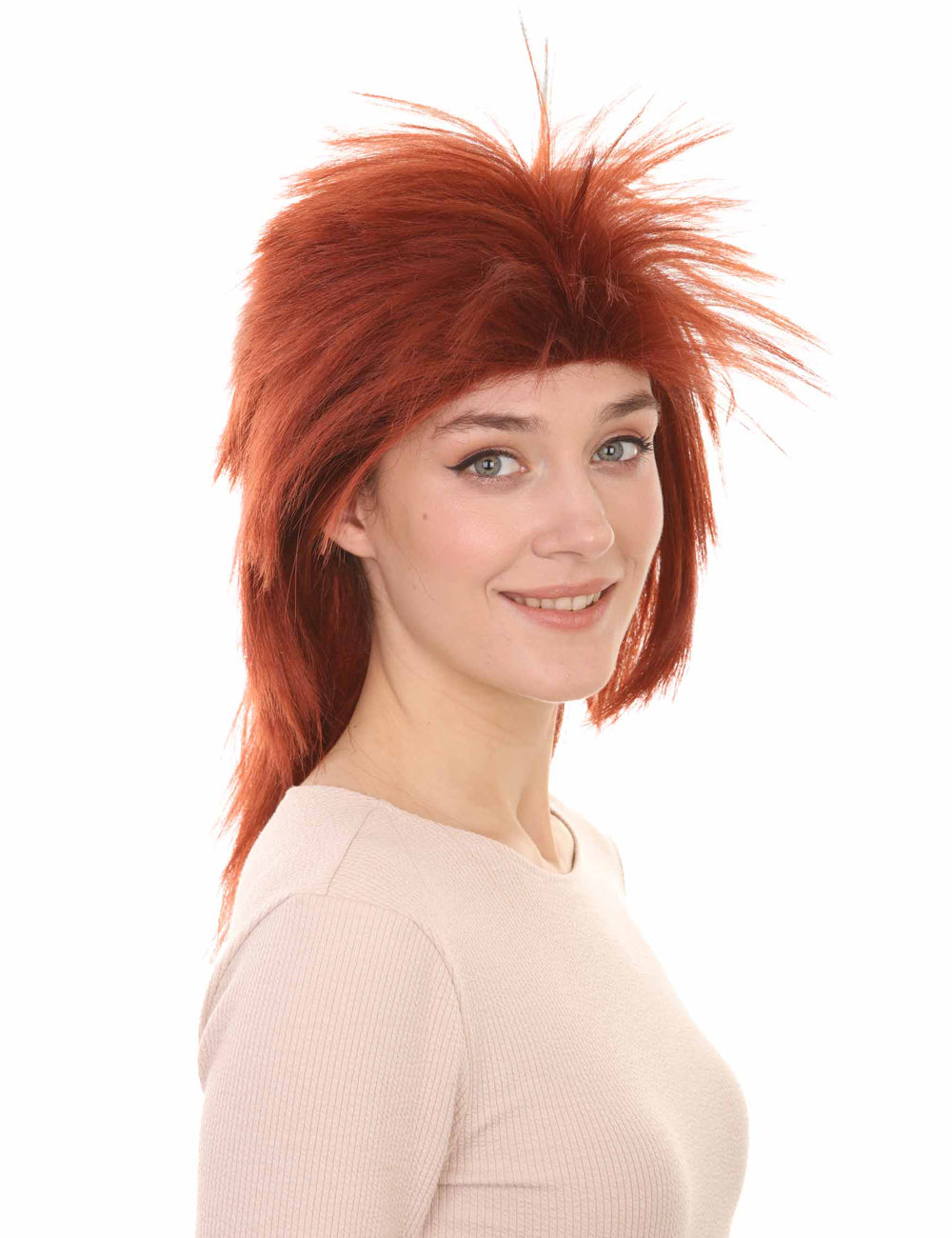 Wigs2you ハロウィン パーティー プレミアム H-1307 簡単に着用でき 快適なフィット感 80 年代女性ダーク オーバーン ロッカー スタイル ウィッグ