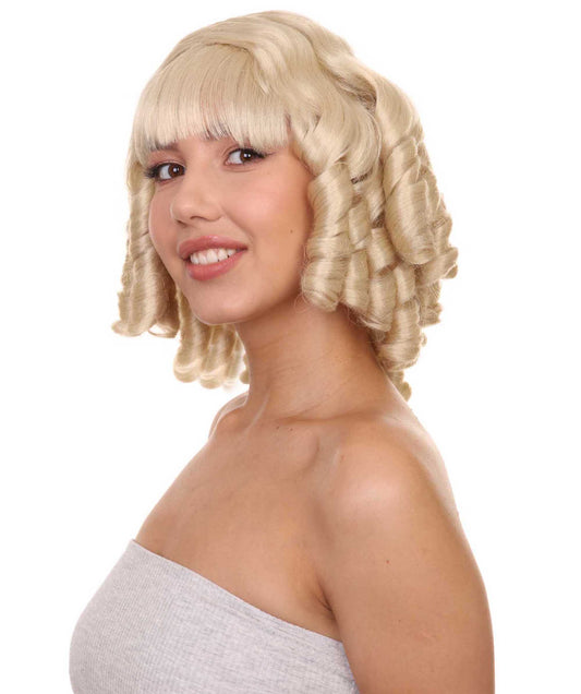 フレンチコロニアルカーリーブロンドウィッグ H-4423 歴史的ウィッグ プレミアム通気性キャップレスキャップ