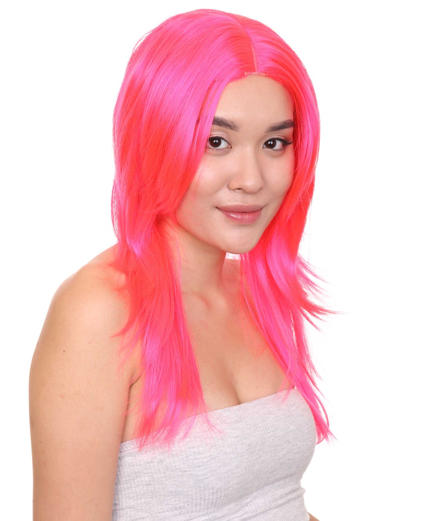 Wigs2you ハロウィンパーティープレミアム H-965 3レイヤーのパーティーガールウィッグ ネオンピンク色