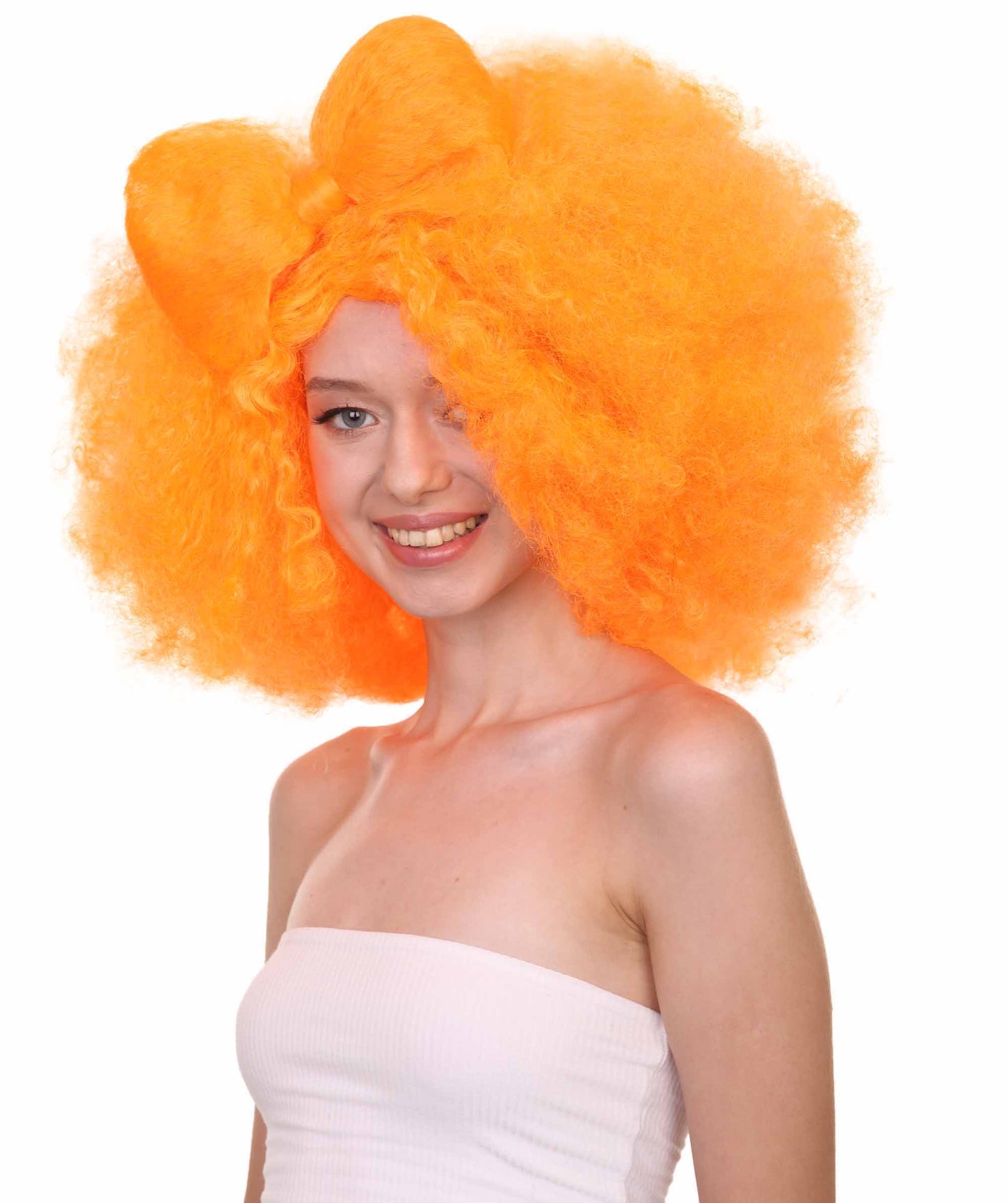 Wigs2you ハロウィン パーティー プレミアム レディース H-1234 着けやすい 快適なフィット感 パンプキン オレンジ アフロ スモール ボウウィッグ