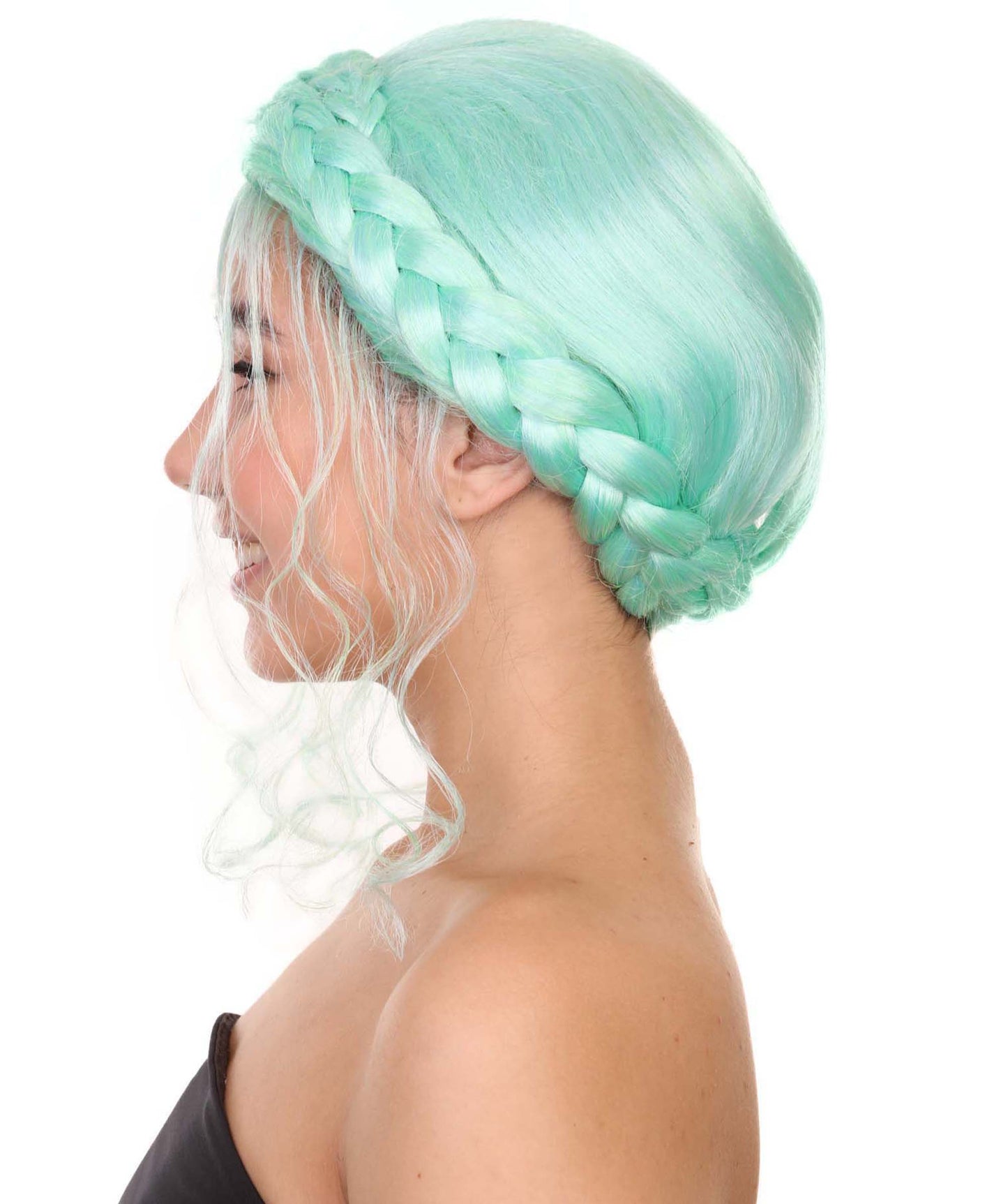 プレミアムハロウィンパーティー 女性 H-5404 ミディアムレングス ブレイデッドアップド アイコニックインフルエンサーオブソーシャルメディアウィッグ ブルー