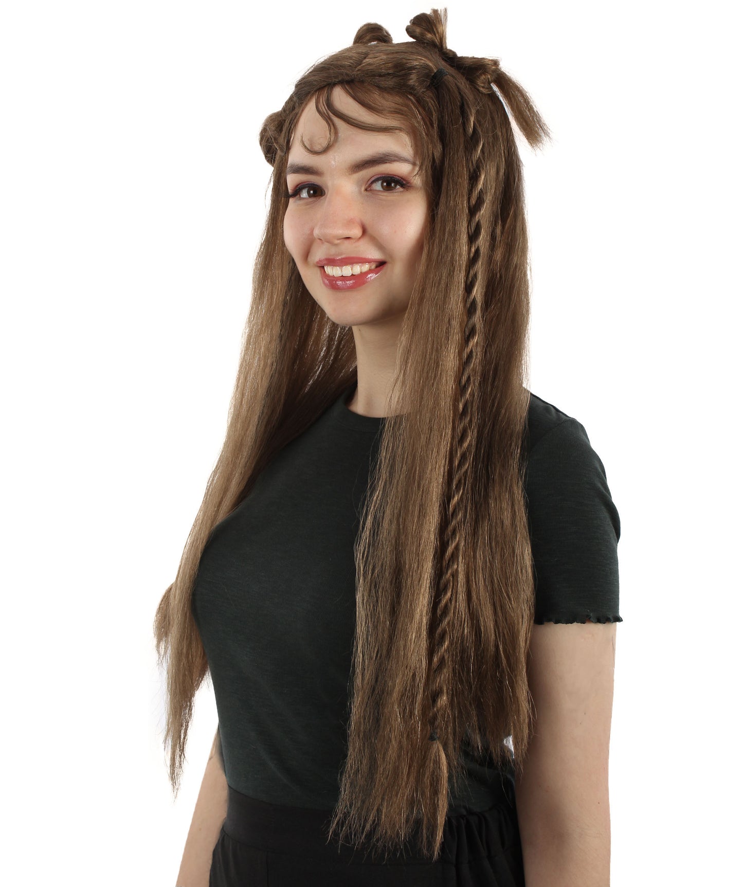 女性用 H-5827 ブラウン K-POP ガールズグループの歌手リサ ボヘミアン ウィッグ ハロウィンに最適 難燃性合成繊維