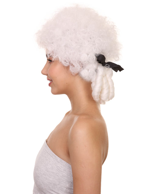 18世紀コロニアルショートホワイトウィッグ H-4521 歴史的ウィッグ プレミアム通気性キャップレスキャップ