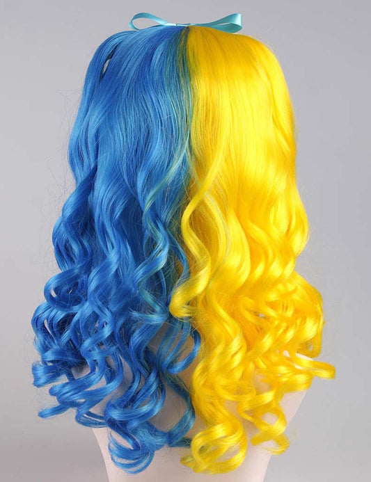 明るい夜かつら 青い黄色の縮れたコスプレ・ハロウィンかつら 割増空気を通すCaplessなキャップH-308