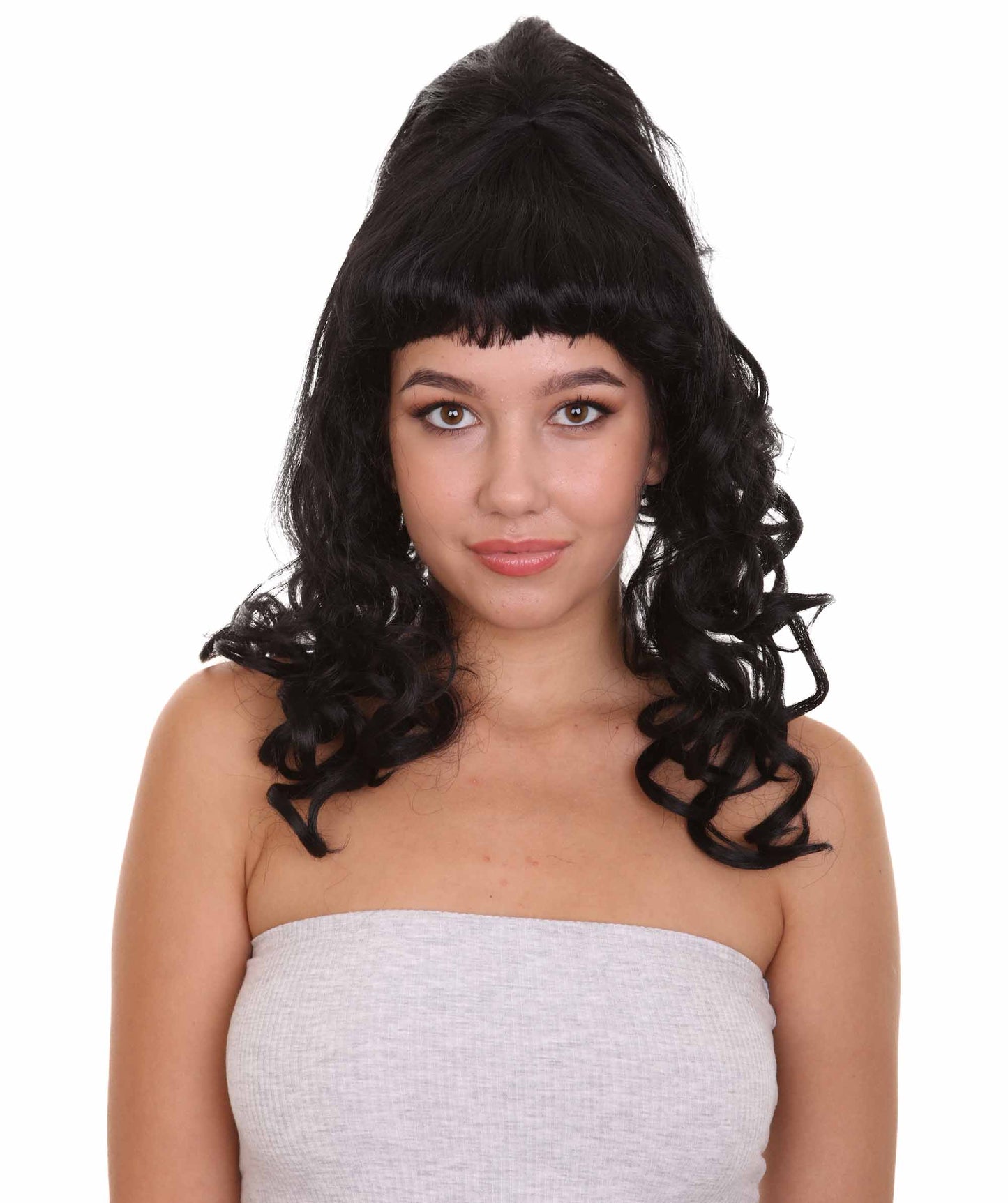 60年代パーティーブラックカーリーウィッグ H-2674 ソフト合成繊維 ランウェイから日常まで 女性のウィッグがファッションを変える