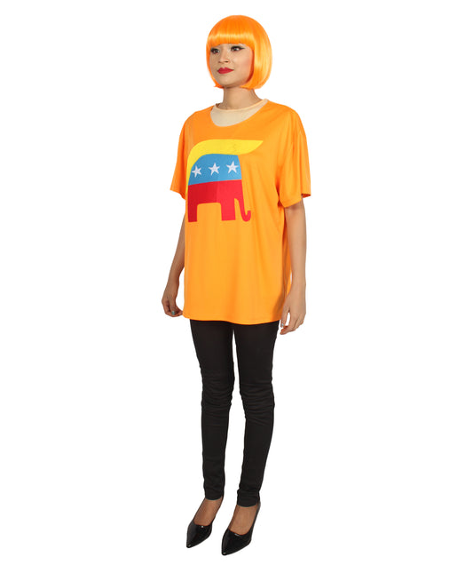 大人用女性向け JCO-174_1 エレファント プレジデント ヘアスタイル T-シャツ コスチューム オレンジ ハロウィン コスチューム