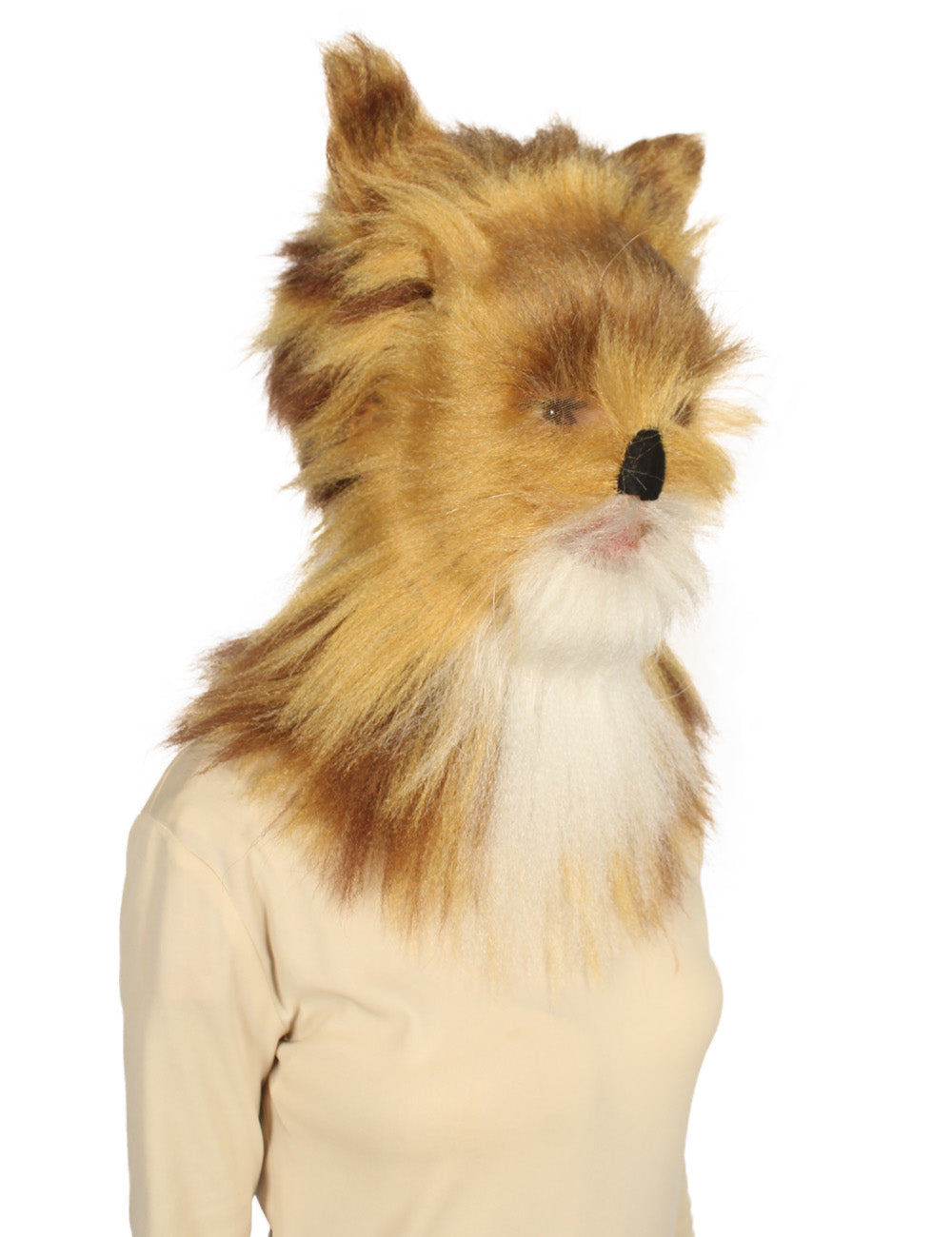ハロウィンパーティープレミアムレディース H-5224 フォックスコレクション 白とブロンドの毛むくじゃらの猫のコスプレウィッグ&マスク 通気性のあるキャップレスキャップ