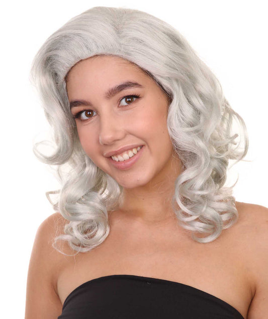 プレミアムハロウィンパーティー H-5395 女性 19インチ カーリー アイコニック ポップスター インフルエンサーアイコンウィッグ シルバー