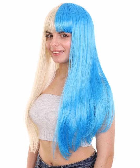 ハロウィンパーティープレミアムレディース H-4100 二色ロング ブロンド & ブルー ストレートウィッグ コレクション