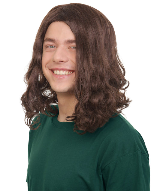 メンズ H-6090 ブラウン ベアボーン ロング ウェーブのかかった ハロウィンに最適 難燃性合成繊維