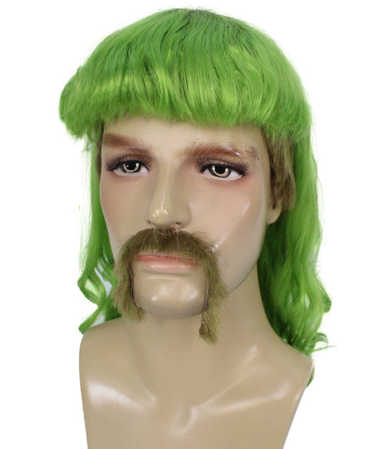 ハロウィンパーティープレミアムメンズH-5565_LGライムグリーンマレットウィッグとヒゲセット