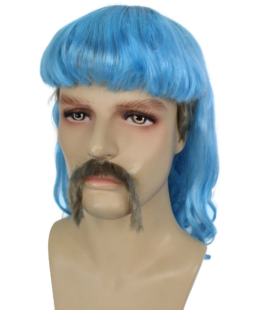 ハロウィンパーティープレミアムメンズH-5565_LBLライトブルーマレットウィッグとヒゲセット
