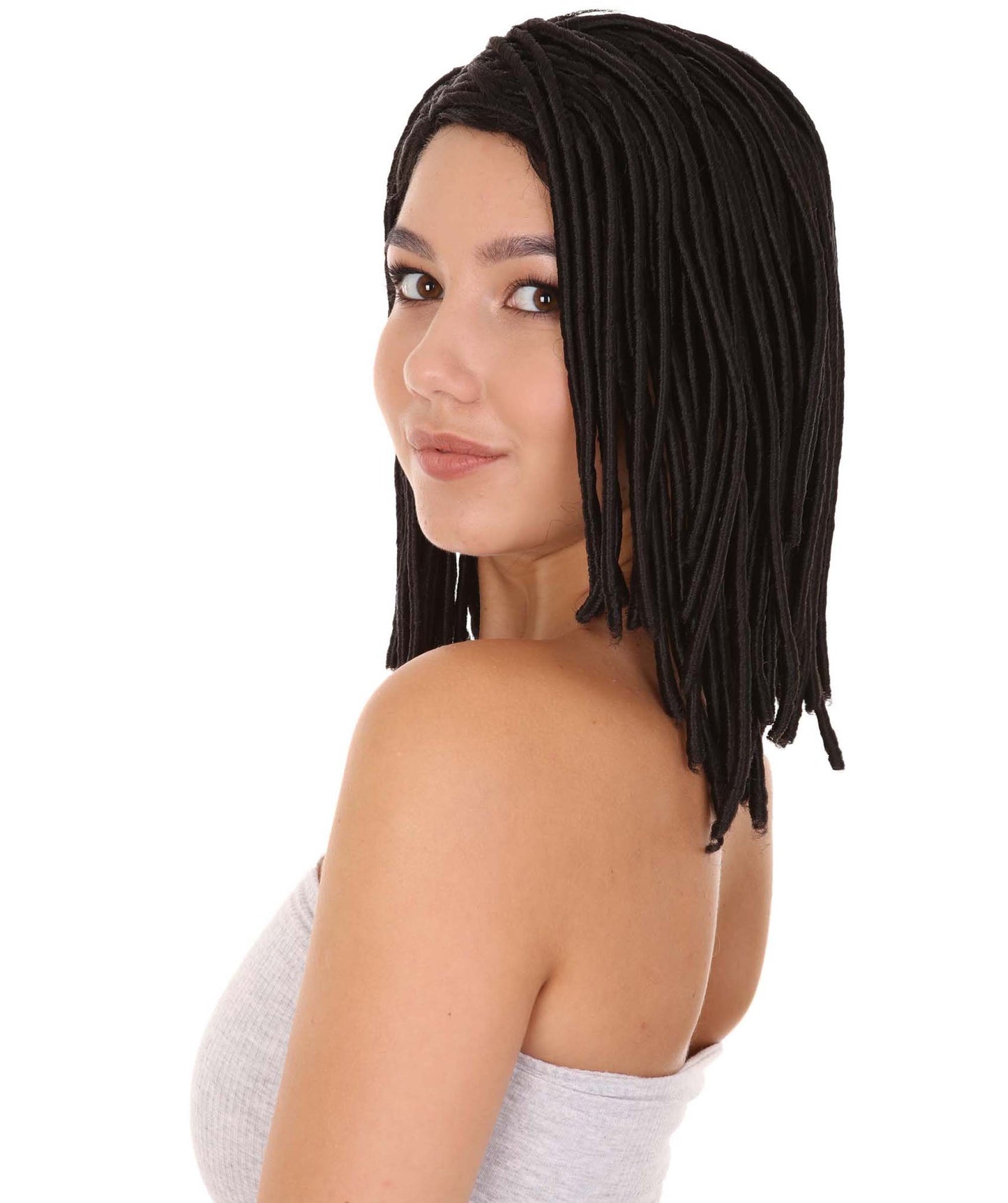 Wigs2youハロウィンパーティープレミアムレディースH-1955 着けやすい 非常に快適 ショートブラックドレッドロックウィッグ
