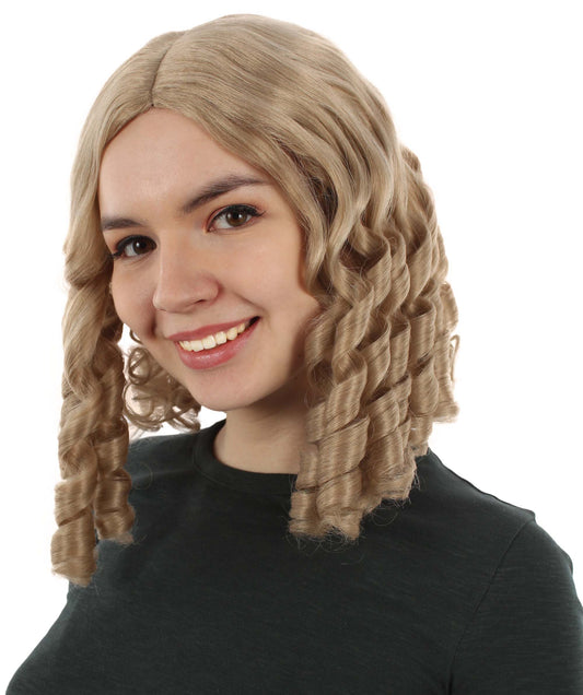 女性用14インチショルダーレングスウィーブカーリーゴルディロックスウィッグ ベージュ H-5377_14 ソフト合成繊維ヘア ハロウィンパーティーウィッグ