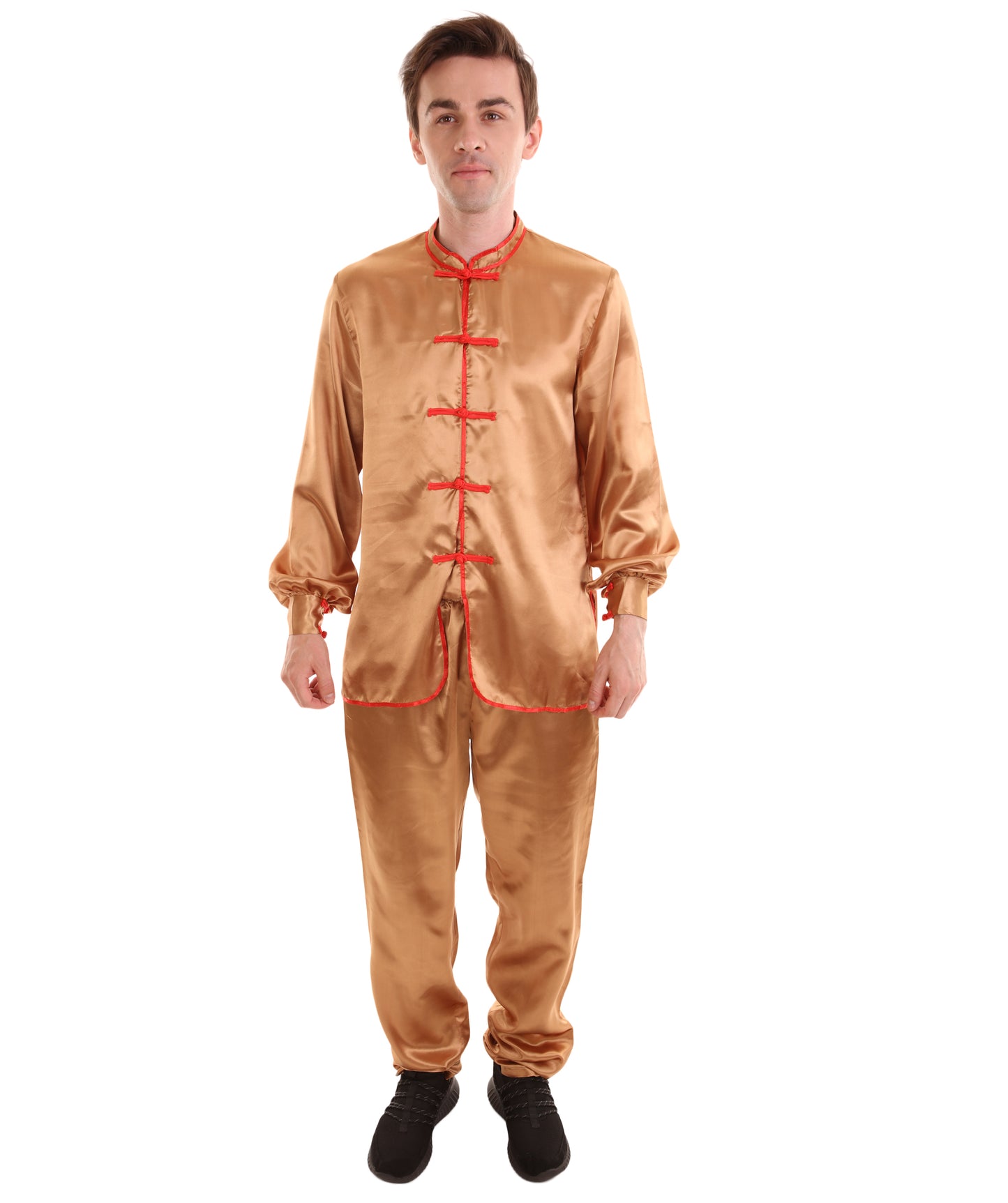 大人用メンズ JCO-269_3 中国の伝統的なカンフー ブラウンサテン 制服 コスプレ衣装