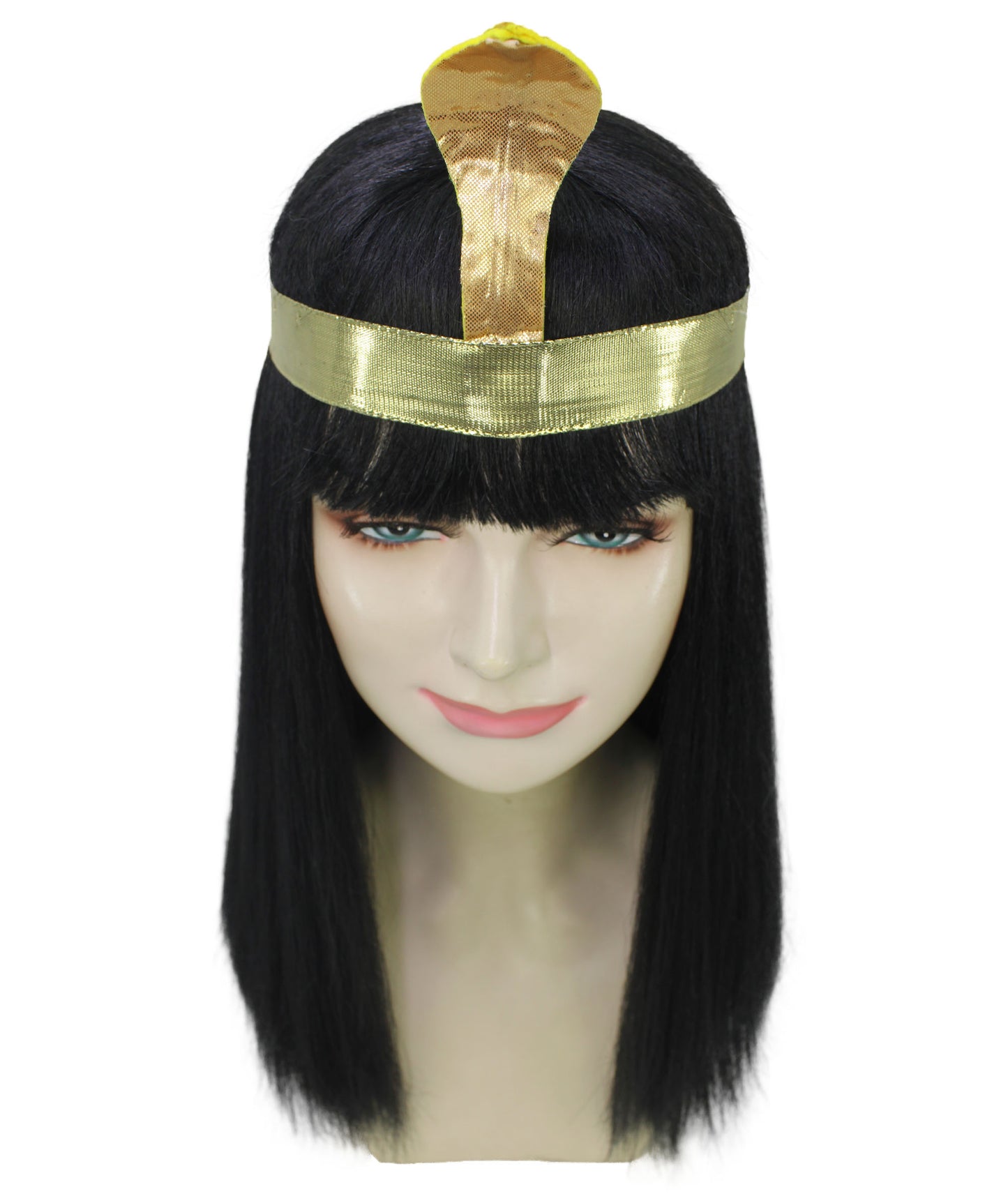 女性用H-5907 エジプトの女王 ウィッグ ヘッドバンド付き ブラック カラー ハロウィンに最適 難燃性合成ファイバー
