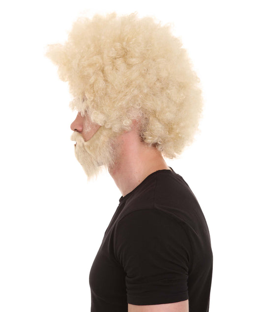 大人 男女兼用 80年代 画家風 アフロウィッグ 顎髭と口髭セット ブロンド H-5115 シンプルでクラシックなセレブコスチューム プレミアムハロウィンウィッグ