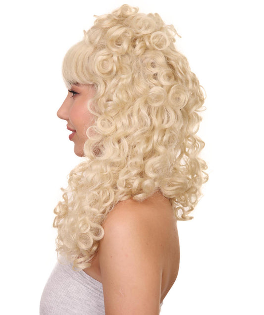 ウィメンズ コロニアルレディカーリーブロンドウィッグ H-4168 歴史的ウィッグ プレミアム通気性のキャップレスキャップ