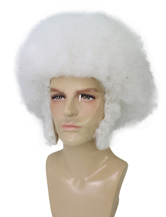 ハロウィンパーティ プレミアム メンズ H-5577 ホワイト アフロ サイドバーン付き 合成繊維の髪