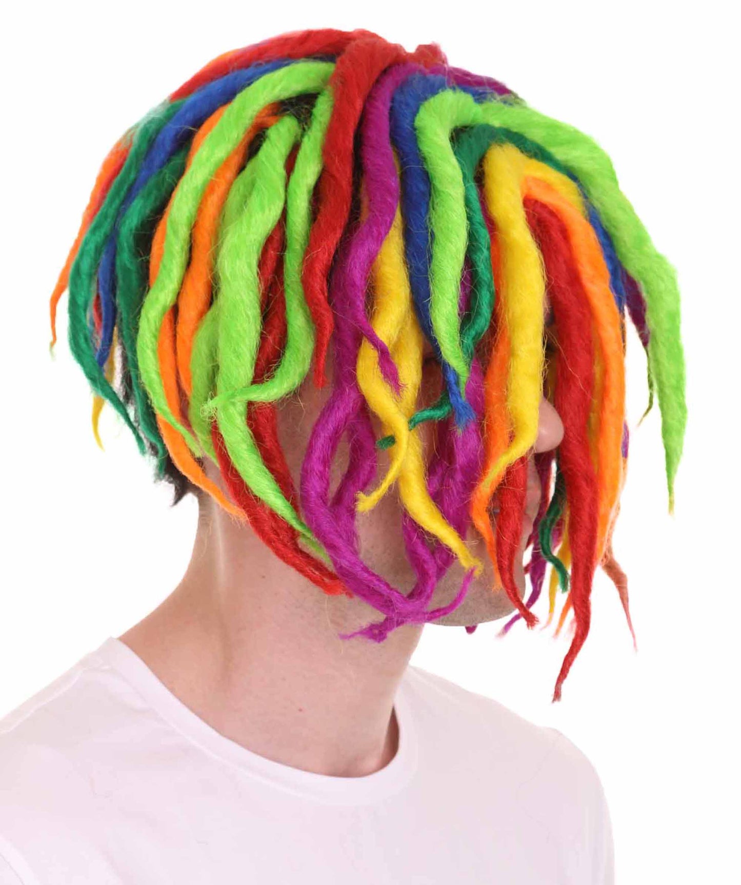 男性用Lil Pump レインボードレッドロックレインボーウィッグ H-4773 セレブウィッグ プレミアム通気性キャップレスキャップ