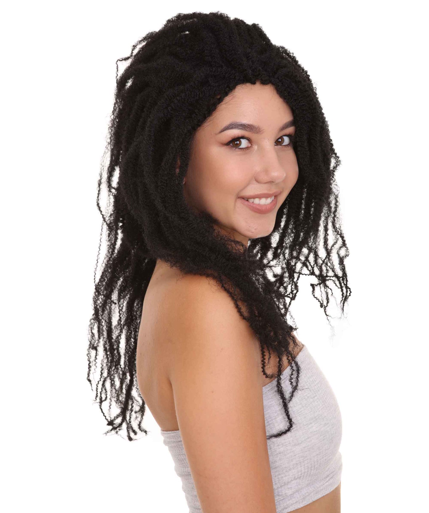 Wigs2youハロウィンパーティープレミアムレディースH-1966 美しい見た目のジャマイカンラスタスタイルブラックドレッドロックウィッグ