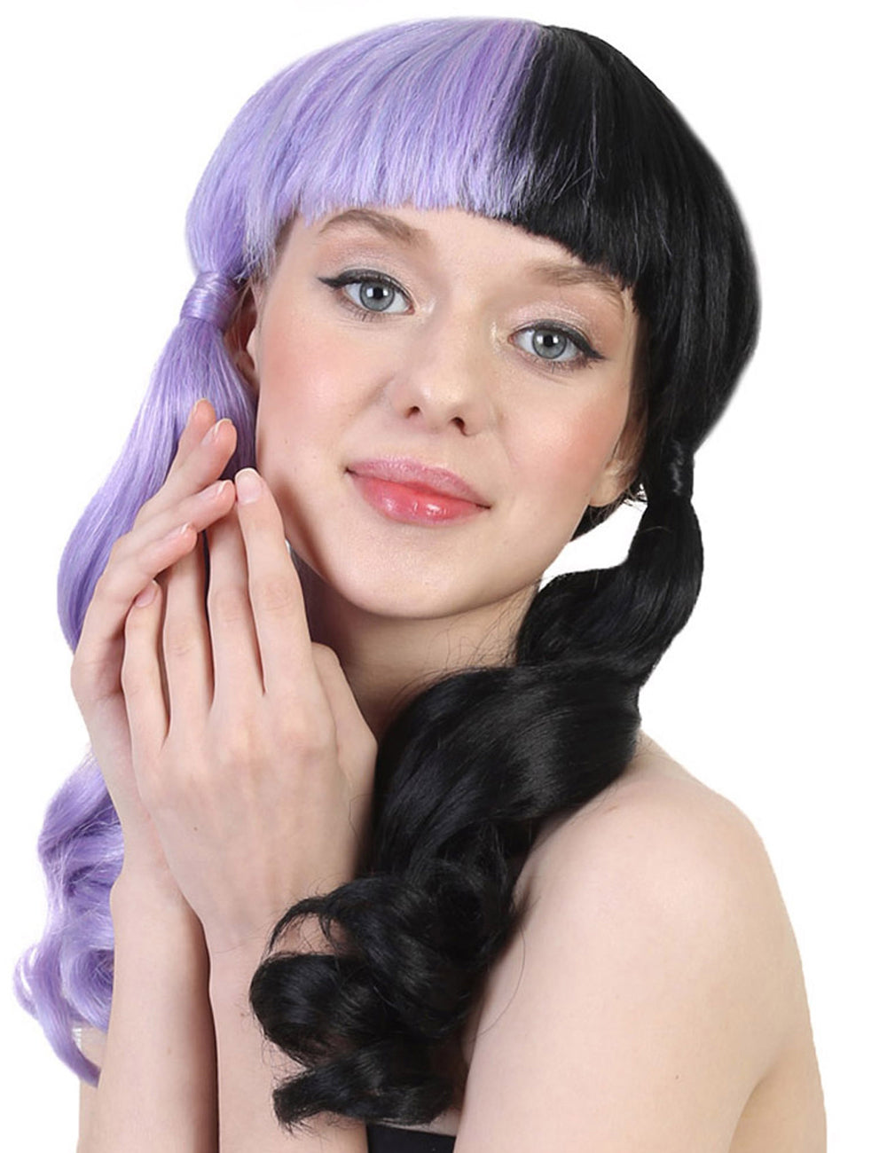 Wigs2you ハロウィン パーティー プレミアム レディース H-1444 簡単に着用でき 快適なフィット感の独占コスプレウィッグ メラニー パープルとブラックの波状スタイル