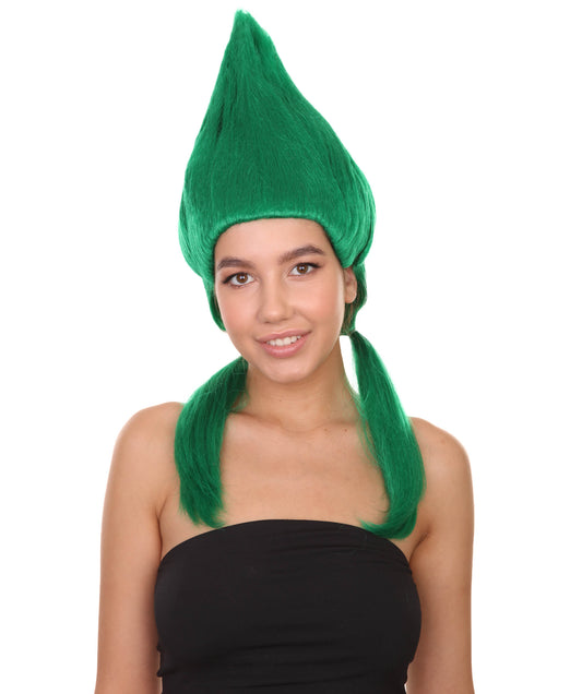 女性用緑色ポニーテールウィッグ H-3382 華やかなパーティーイベント準備完了のハロウィンウィッグ プレミアム通気性のあるキャップレスキャップ