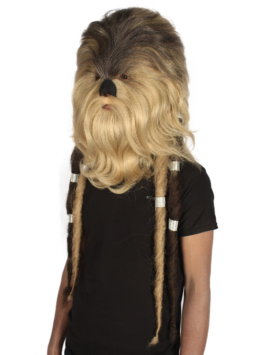 ハロウィンパーティ プレミアムメンズ H-5550 長いヘアリー エルダーウォリアーエイプ ミリタリーリーダー レジスタンスファイター ブラウン コスプレウィッグ & マスク