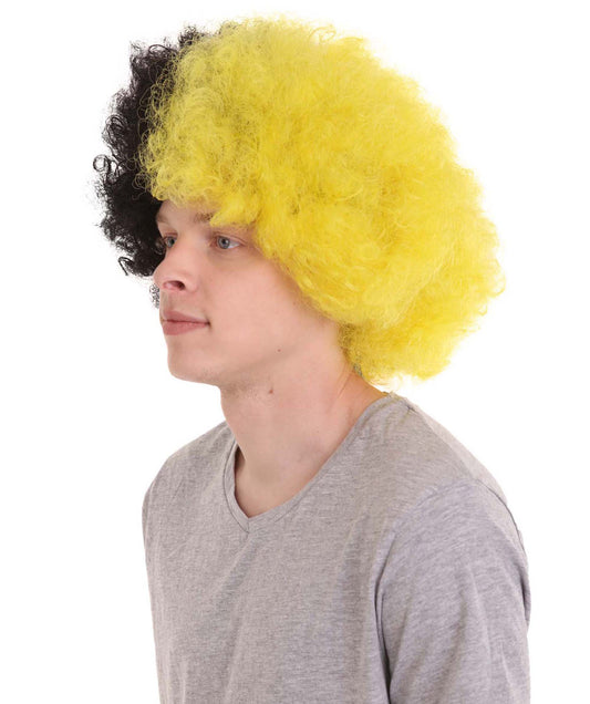 男性用 H-1537 ボルシアドルトムント アフロ ウィッグ ブラックアンドイエロー コスプレハロウィン ウィッグ