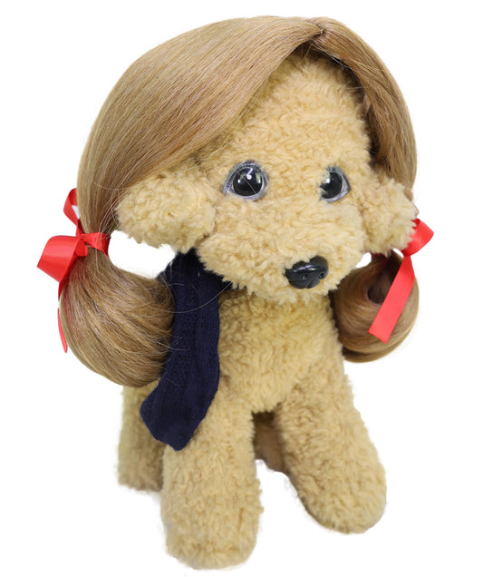 Wigs2you P-051 ライトブラウン ピグテール ペットウィッグ – リボン付きショート合成毛ピース – 8インチ 犬・猫用