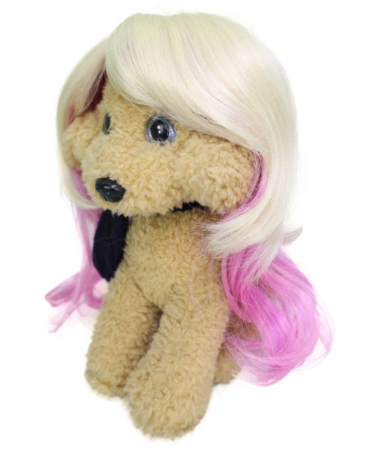 Wigs2you P-060 ブロンド&ピンクのカーリーペットウィッグ | 犬&猫用ツートンカラー合成コスチュームウィッグ | ハロウィン、パーティー、写真撮影に最適な軽量難燃性ペットヘアピース