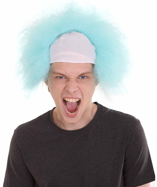 ハロウィンパーティープレミアム メンズ H-3588 半禿げヘッド ショート ウィッグ ライトブルー