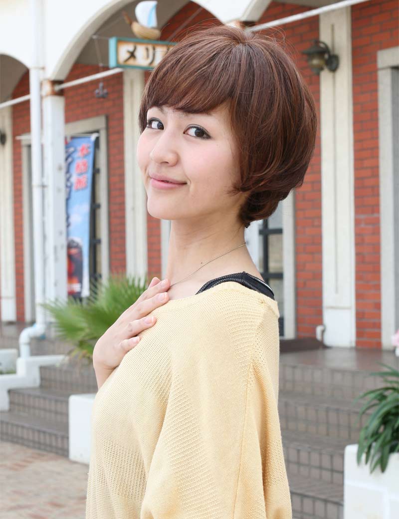 HHB-049、人毛と耐熱ファイバーのミックス | 前髪が短いショートボブスタイル | ウィッグネット付き