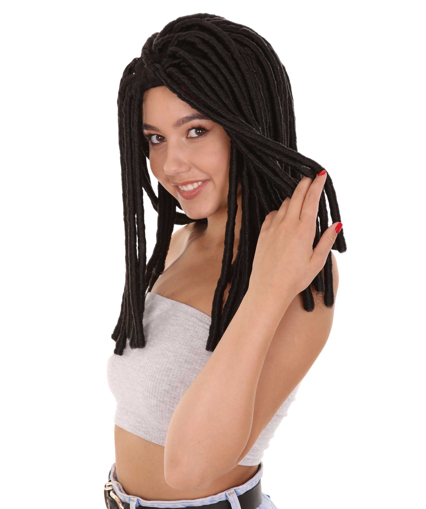 Wigs2youハロウィンパーティープレミアムレディースH-1944 美しい見た目のロングブラックドレッドロックウィッグ