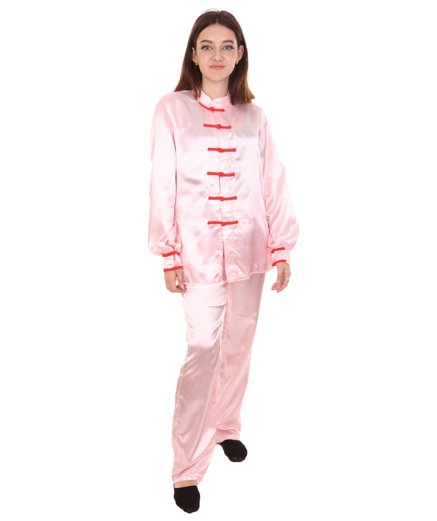 大人用ウィメンズ JCO-270_11 中国の伝統的なカンフー ライトピンクサテン 制服 コスプレ衣装