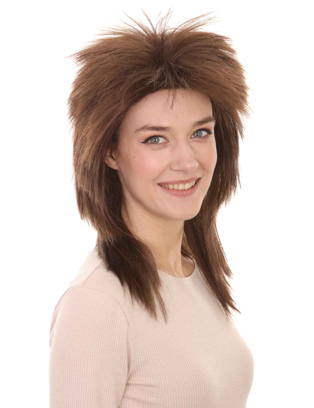 Wigs2you ハロウィン パーティー プレミアム H-1332 簡単に着用でき 快適なフィット感 80 年代女性ブラウン ロッカー スタイルウィッグ