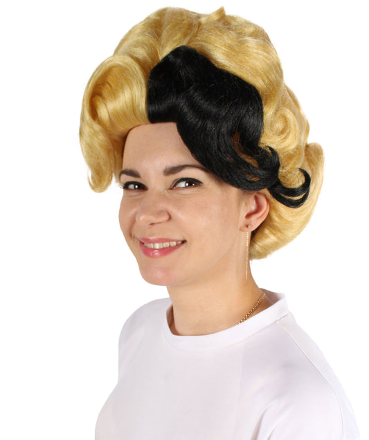 女性用H-5893 アメリカのドラッグクイーン ブロンド&ブラック ウィッグ ハロウィンに最適 難燃性合成ファイバー