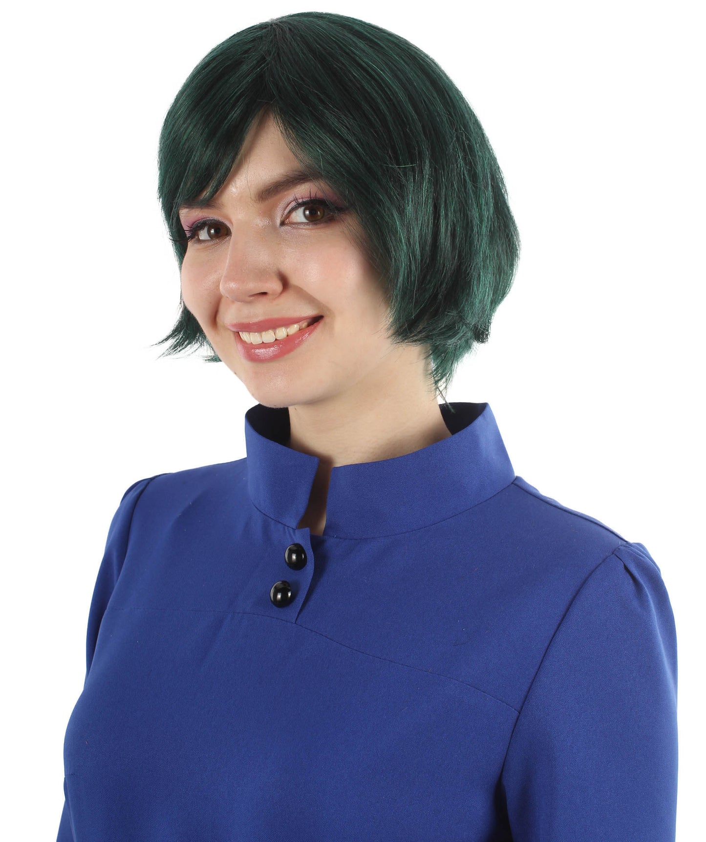 大人向け女性用 H-5809 人気のある アニメ ツインシスター グリーンッシュブラック ミッド ウィッグ ハロウィンに最適 難燃性合成ファイバー