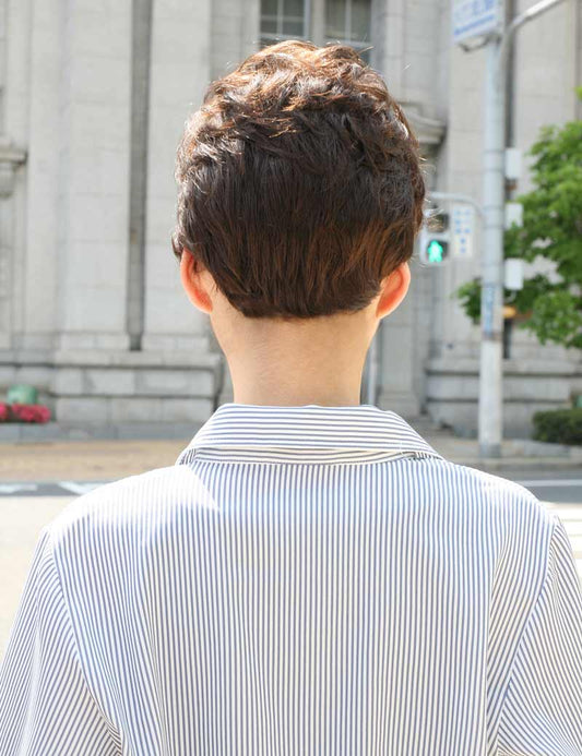 人毛と耐熱ファイバーのミックス, 大きめのカールがついたショートスタイル! ウィッグネット付きHHB-035