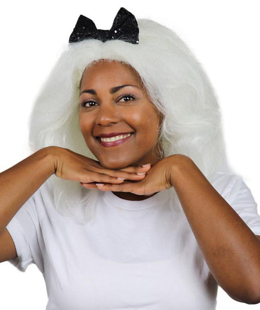 ハロウィーンパーティープレミアムレディースH-3645 メガホワイトアフロクラウンウィッグ リボン付き